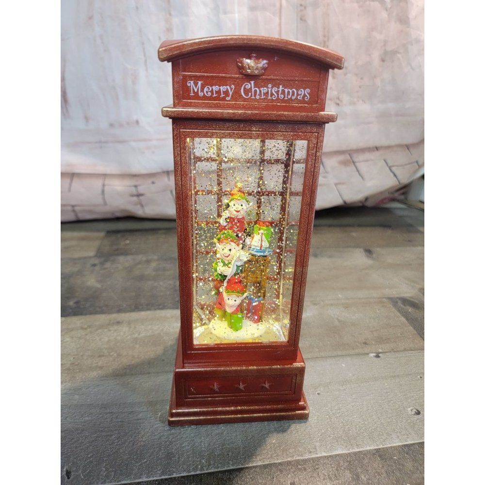 Merry Xmas elf in‎ telephone booth globe glitter snow presents boat light